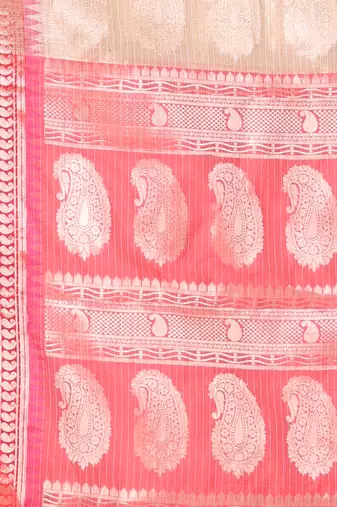 Beige tissue checkbox pattern saree with ganga jamuna zari border