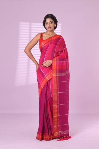 Multicolor cotton soft saree with zari stripe border