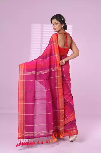 Multicolor cotton soft saree with zari stripe border