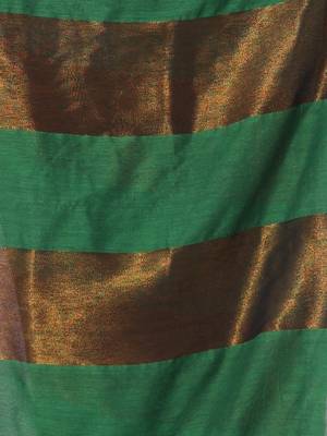 Green and sapphire blue patli pallu cotton soft saree with stripes zari pattern 4