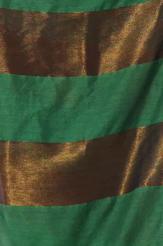 Green and sapphire blue patli pallu cotton soft saree with stripes zari pattern