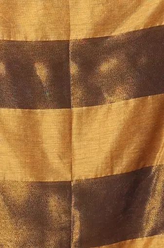 Yellow and brown patli pallu cotton soft saree with stripes zari pattern