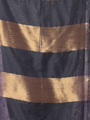 Black and magenta patli pallu cotton soft saree with stripes zari pattern 4