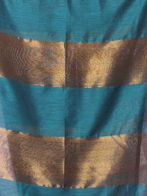 Teal and aegean blue patli pallu cotton soft saree with stripes zari pattern 4