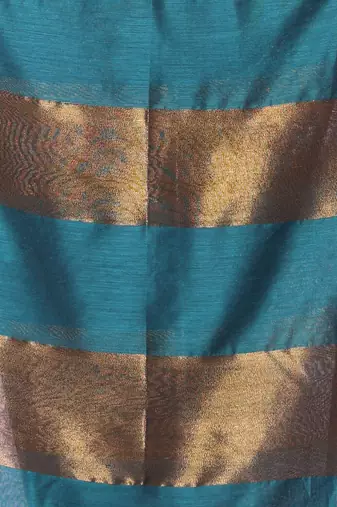 Teal and aegean blue patli pallu cotton soft saree with stripes zari pattern