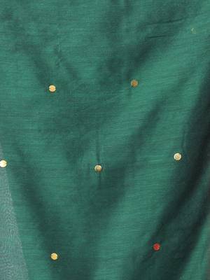 Green cotton sequence work soft saree with contrast border 4