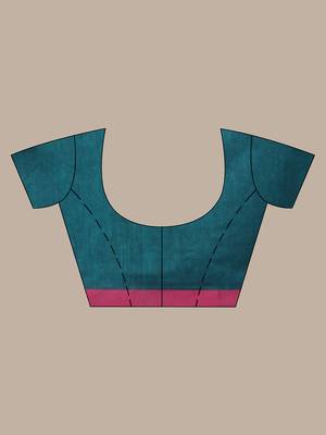 Teal cotton sequence work soft saree with contrast border 5