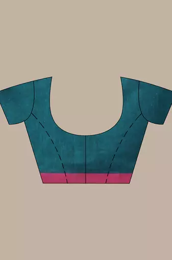 Teal cotton sequence work soft saree with contrast border