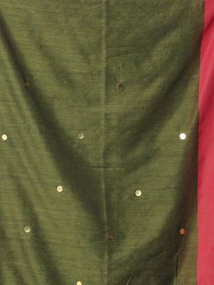 Sap green cotton sequence work soft saree with contrast border 4