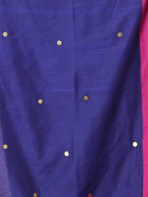 Navy blue cotton sequence work soft saree with contrast border 4