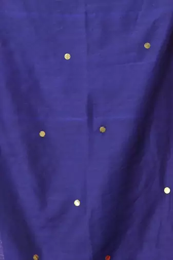 Navy blue cotton sequence work soft saree with contrast border
