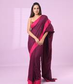 Purple cotton sequence work soft saree with contrast border