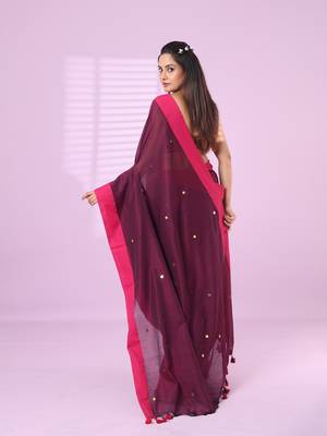 Purple cotton sequence work soft saree with contrast border 3