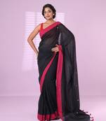 Black cotton sequence work soft saree with contrast border