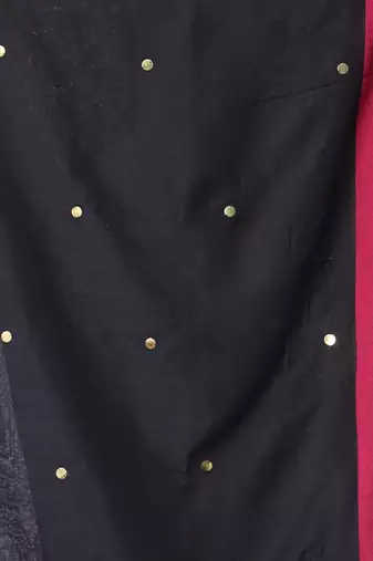 Black cotton sequence work soft saree with contrast border