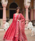 MAROON  DESIGNER WEDDING N KARWA COUTH WEAR EMBROIDERY WORK GOWN WITH DUPATTA 