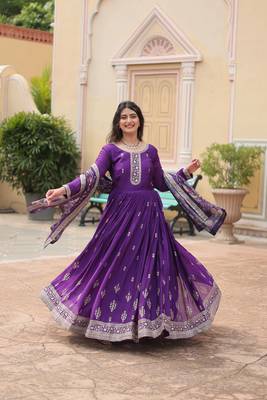 PURPLE  DESIGNER WEDDING N KARWA COUTH WEAR EMBROIDERY WORK GOWN WITH DUPATTA  1