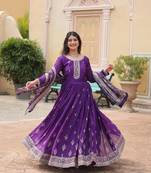 PURPLE  DESIGNER WEDDING N KARWA COUTH WEAR EMBROIDERY WORK GOWN WITH DUPATTA 