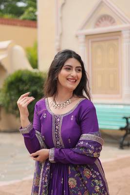 PURPLE  DESIGNER WEDDING N KARWA COUTH WEAR EMBROIDERY WORK GOWN WITH DUPATTA  5