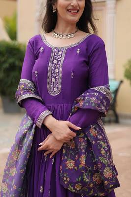 PURPLE  DESIGNER WEDDING N KARWA COUTH WEAR EMBROIDERY WORK GOWN WITH DUPATTA  6