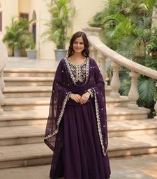 Wine Faux Blooming Georgette With Rich Sequins Multi Embroidered Gown With Dupatta