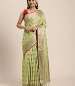 Pista Zari Woven Design Faux Banarasi Pure Cotton Traditional Saree