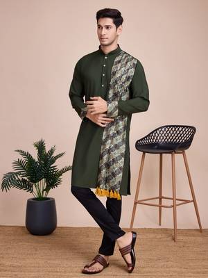 Green silk print with sequance embroidery work wedding function festival navratri party wear straight kurta with dupatta 1