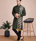 Green silk print with sequance embroidery work wedding function festival navratri party wear straight kurta with dupatta