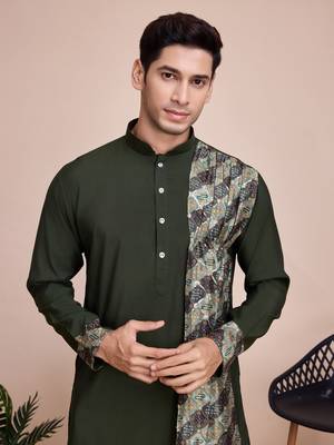 Green silk print with sequance embroidery work wedding function festival navratri party wear straight kurta with dupatta 2