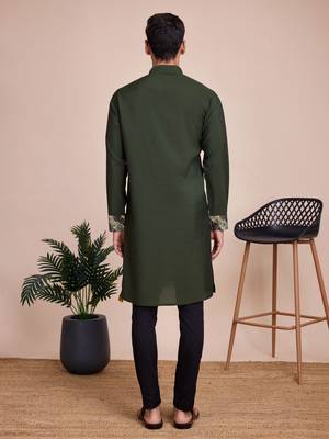 Green silk print with sequance embroidery work wedding function festival navratri party wear straight kurta with dupatta 3