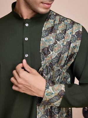Green silk print with sequance embroidery work wedding function festival navratri party wear straight kurta with dupatta 4