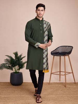 Green silk print with sequance embroidery work wedding function festival navratri party wear straight kurta with dupatta 5