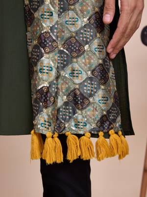 Green silk print with sequance embroidery work wedding function festival navratri party wear straight kurta with dupatta 6