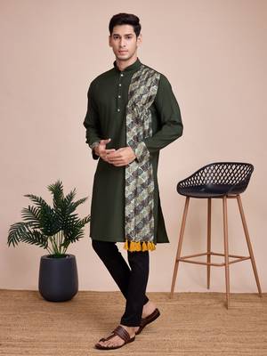 Green silk print with sequance embroidery work wedding function festival navratri party wear straight kurta with dupatta 7