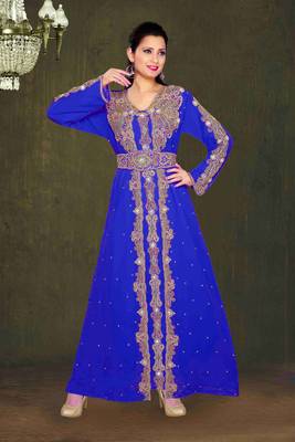 Royal Blue color Full Sleeves Handmade Moroccan Kaftan 1