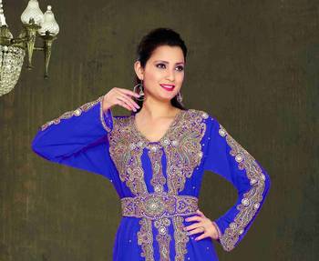 Royal Blue color Full Sleeves Handmade Moroccan Kaftan 2