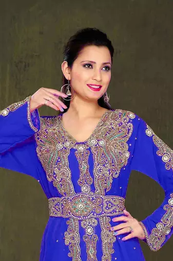 Royal Blue color Full Sleeves Handmade Moroccan Kaftan