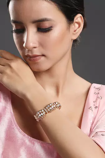Gold brass polish kundan polki bracelet