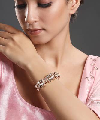 Gold brass polish kundan polki bracelet 3