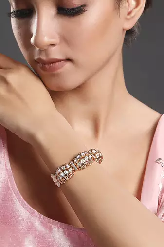 Gold brass polish kundan polki bracelet