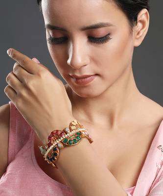 Gold brass polish kundan polki shell pearls bangle 2