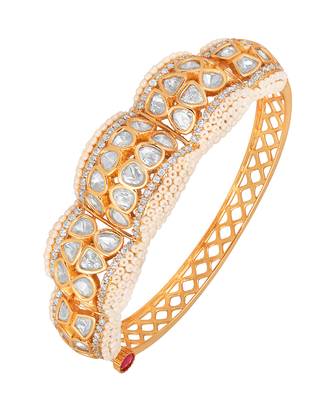 Gold brass polish kundan polki kidiya pearls bracelet 4
