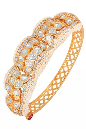 Gold brass polish kundan polki kidiya pearls bracelet