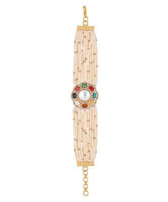 Gold brass polish kundan polki kidiya pearls bracelet 4