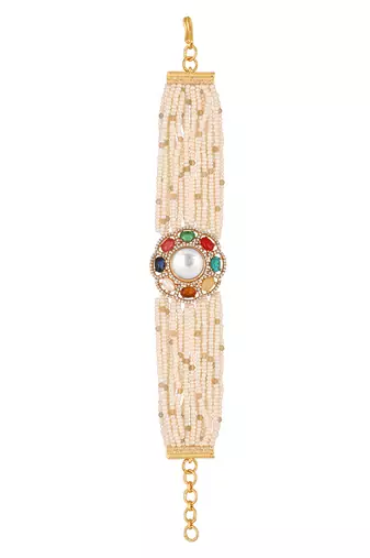 Gold brass polish kundan polki kidiya pearls bracelet