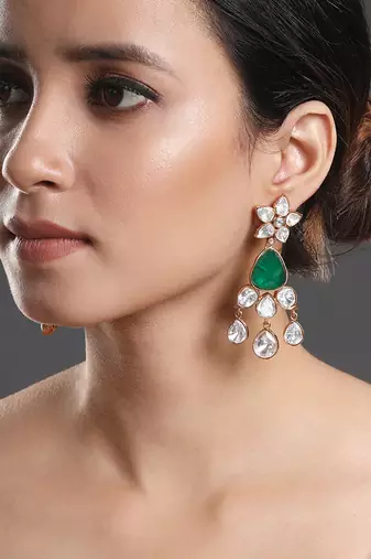 Green gold polished brass earrings