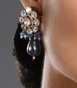 Grey blue gold polished brass earrings