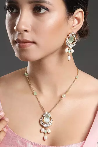 Mint gold polish brass necklace set