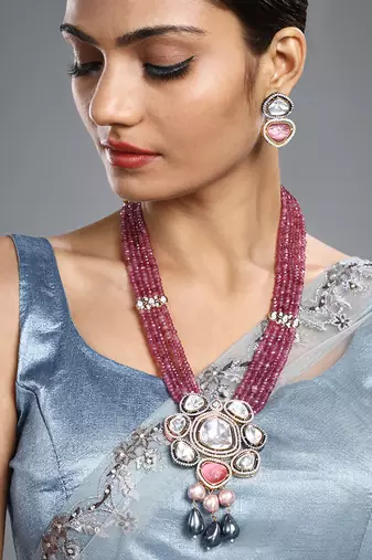 Multicolor gold polish brass necklace set