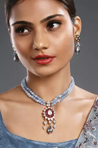 Multicolor gold polish brass necklace set